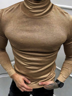 Einfarbiges Langarm-T-Shirt mit Rollkragen für Herren