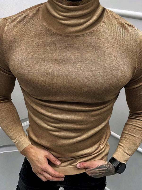 Einfarbiges Langarm-T-Shirt mit Rollkragen für Herren