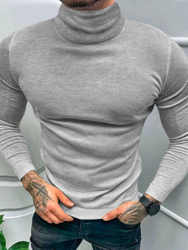Einfarbiges Langarm-T-Shirt mit Rollkragen für Herren