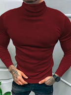Einfarbiges Langarm-T-Shirt mit Rollkragen für Herren