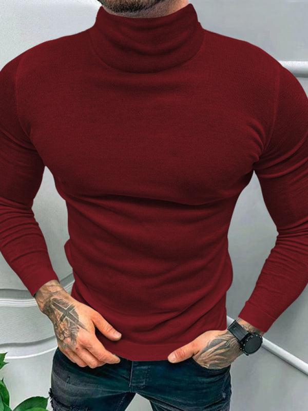 Einfarbiges Langarm-T-Shirt mit Rollkragen für Herren