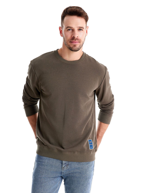 Lockeres, einfarbiges, lässiges Langarm-Sweatshirt für Herren mit Rundhalsausschnitt