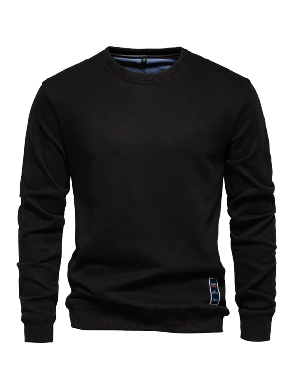 Lockeres, einfarbiges, lässiges Langarm-Sweatshirt für Herren mit Rundhalsausschnitt