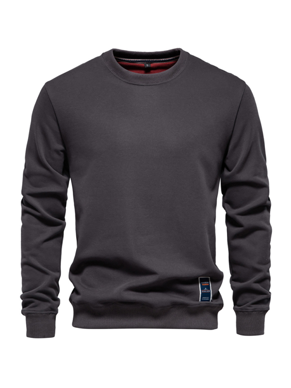Lockeres, einfarbiges, lässiges Langarm-Sweatshirt für Herren mit Rundhalsausschnitt