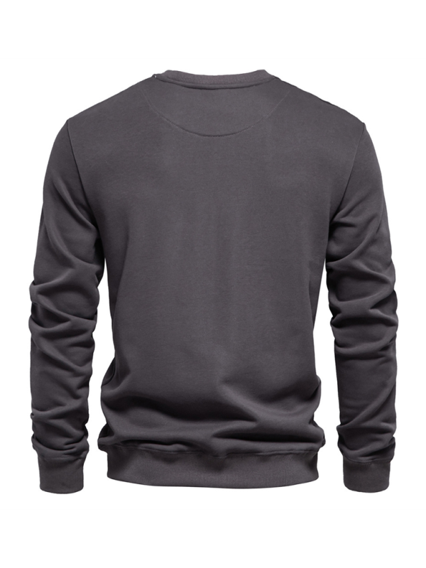 Lockeres, einfarbiges, lässiges Langarm-Sweatshirt für Herren mit Rundhalsausschnitt