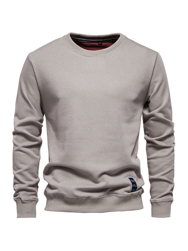 Lockeres, einfarbiges, lässiges Langarm-Sweatshirt für Herren mit Rundhalsausschnitt