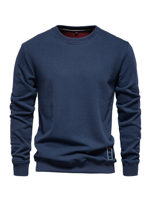 Lockeres, einfarbiges, lässiges Langarm-Sweatshirt für Herren mit Rundhalsausschnitt