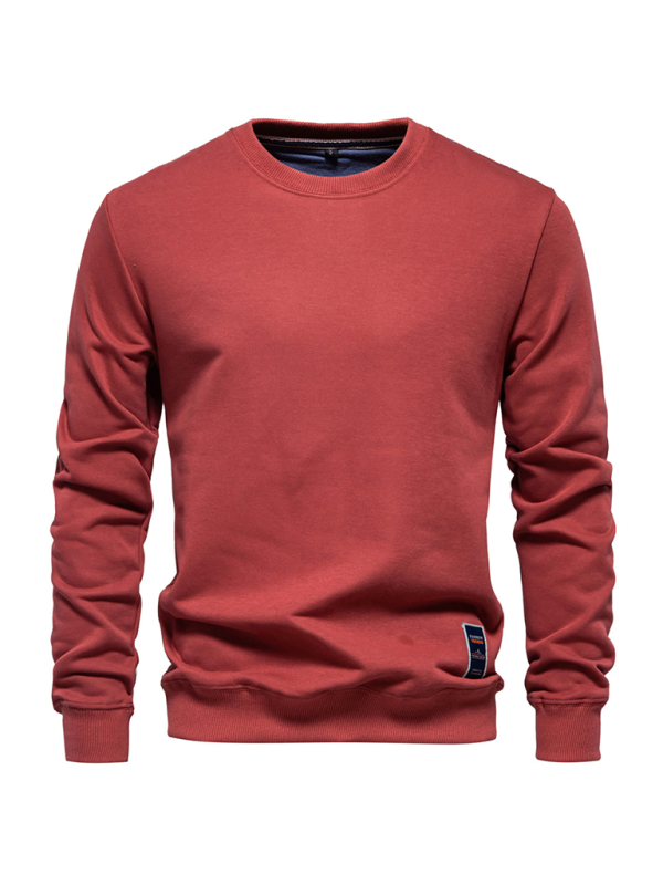 Lockeres, einfarbiges, lässiges Langarm-Sweatshirt für Herren mit Rundhalsausschnitt