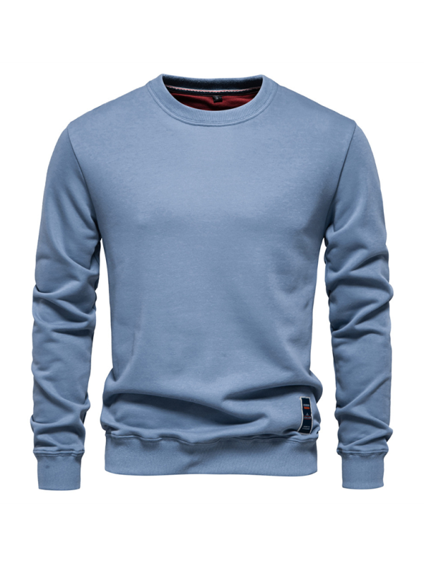 Lockeres, einfarbiges, lässiges Langarm-Sweatshirt für Herren mit Rundhalsausschnitt
