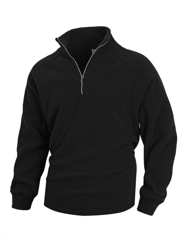 Herren Casual Stehkragen Langarm Pullover aus Korallenfleece
