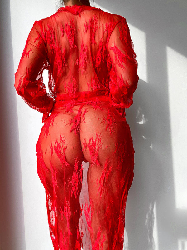 Modischer Mesh, durchsichtiger sexy Anzug, sexy Spitzen, zweiteiliges Set