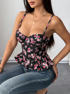 Schwarzes rückenfreies Schnürtop - mit sexy Rüschen