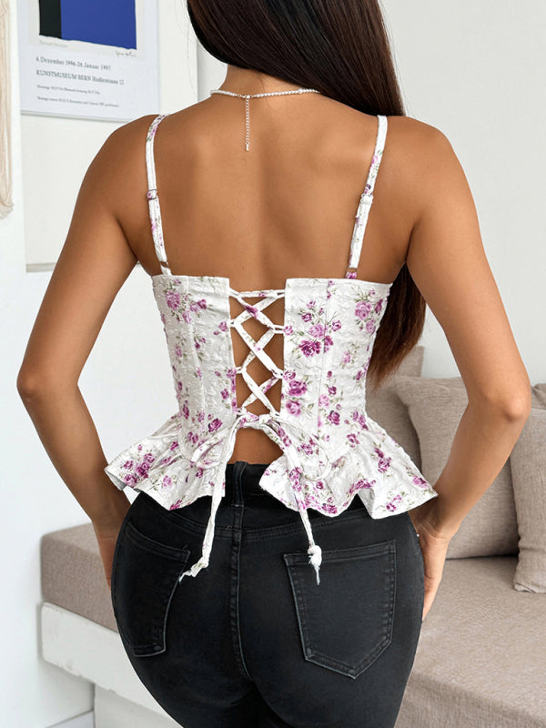 Lila rückenfreies Schnürtop - mit sexy Rüschen