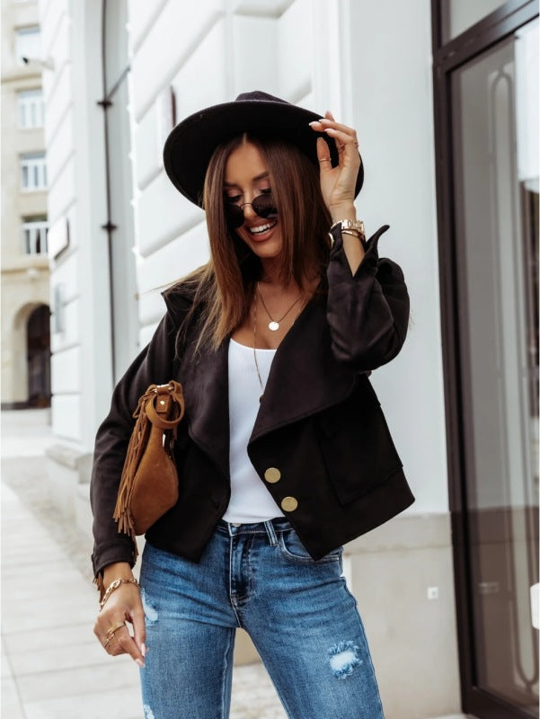 Langärmlige Button-Down-Jacke aus Wildledersamt