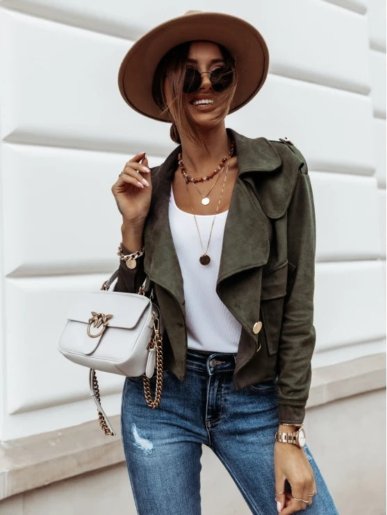 Langärmlige Button-Down-Jacke aus Wildledersamt