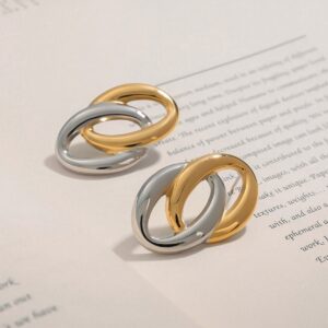 Hohle, ovale Ohrringe aus 18-karätigem Gold mit farblich abgestimmtem Gold- und Silberdesign