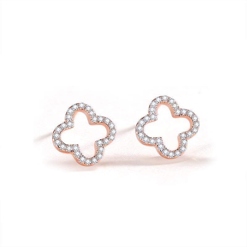 Diamantohrringe aus 925er Sterlingsilber mit vierblättrigem Kleeblatt – Bild 2