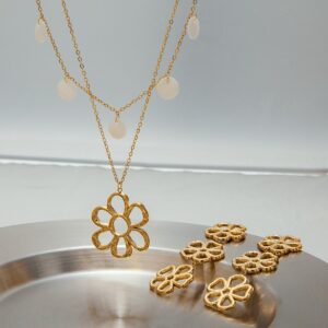 Exquisites, edles Ohrring- und Halskettenset aus 18-karätigem Gold