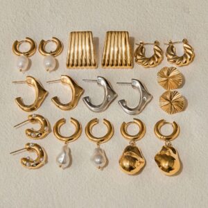 Exquisites, edles Ohrring- und Halskettenset aus 18-karätigem Gold