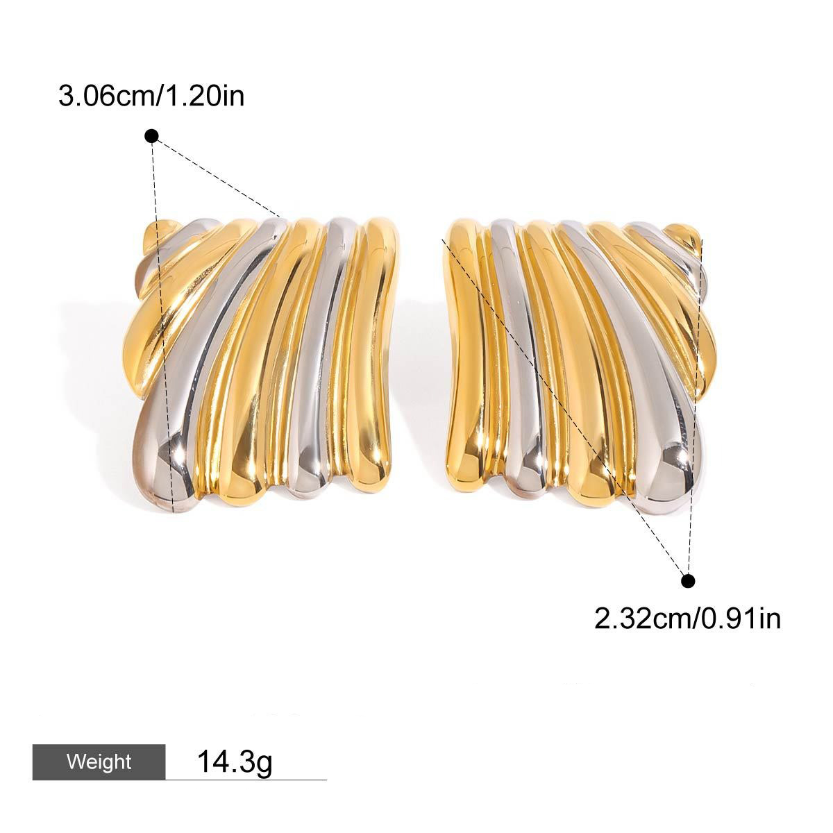 Ohrringe aus 18-karätigem Gold in geometrischer Form mit farblich abgestimmtem Gold- und Silberdesign – Bild 4