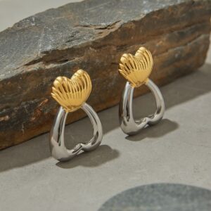 Herzförmige Ohrringe aus 18-karätigem Gold mit farblich abgestimmtem Gold- und Silberdesign