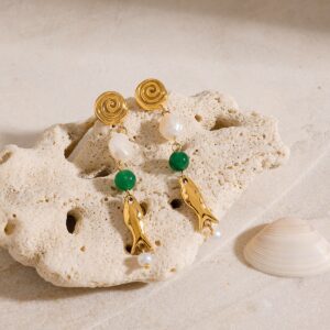 Ohrringe in Fischform aus 18-karätigem Gold mit Perlendesign