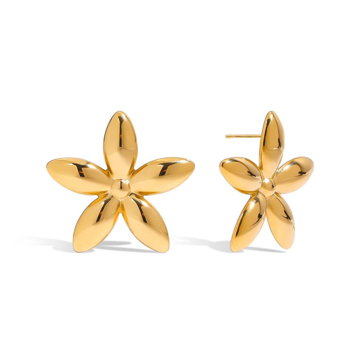 Leichte, luxuriöse Ohrringe aus 18-karätigem Gold mit fünfblättrigem Blumendesign – Bild 5