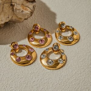 Klassische, schlichte Ohrringe aus 18-karätigem Gold in U-Form mit Edelsteinbesatz