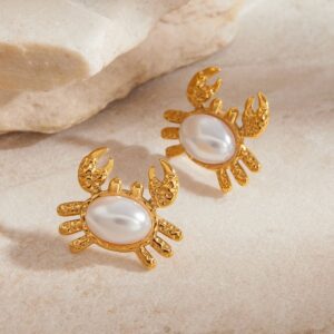 Ohrringe in Form einer Krabbe aus 18-karätigem Gold, besetzt mit Perlen, exquisites und einzigartiges Design