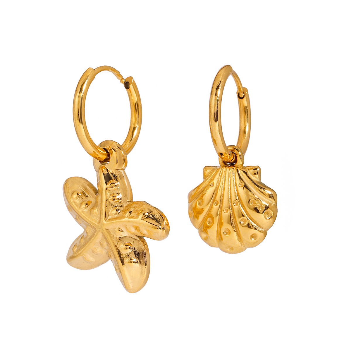 Exquisite und trendige Ohrringe aus 18-karätigem Gold mit Muschelmuster in Seesternform – Bild 7