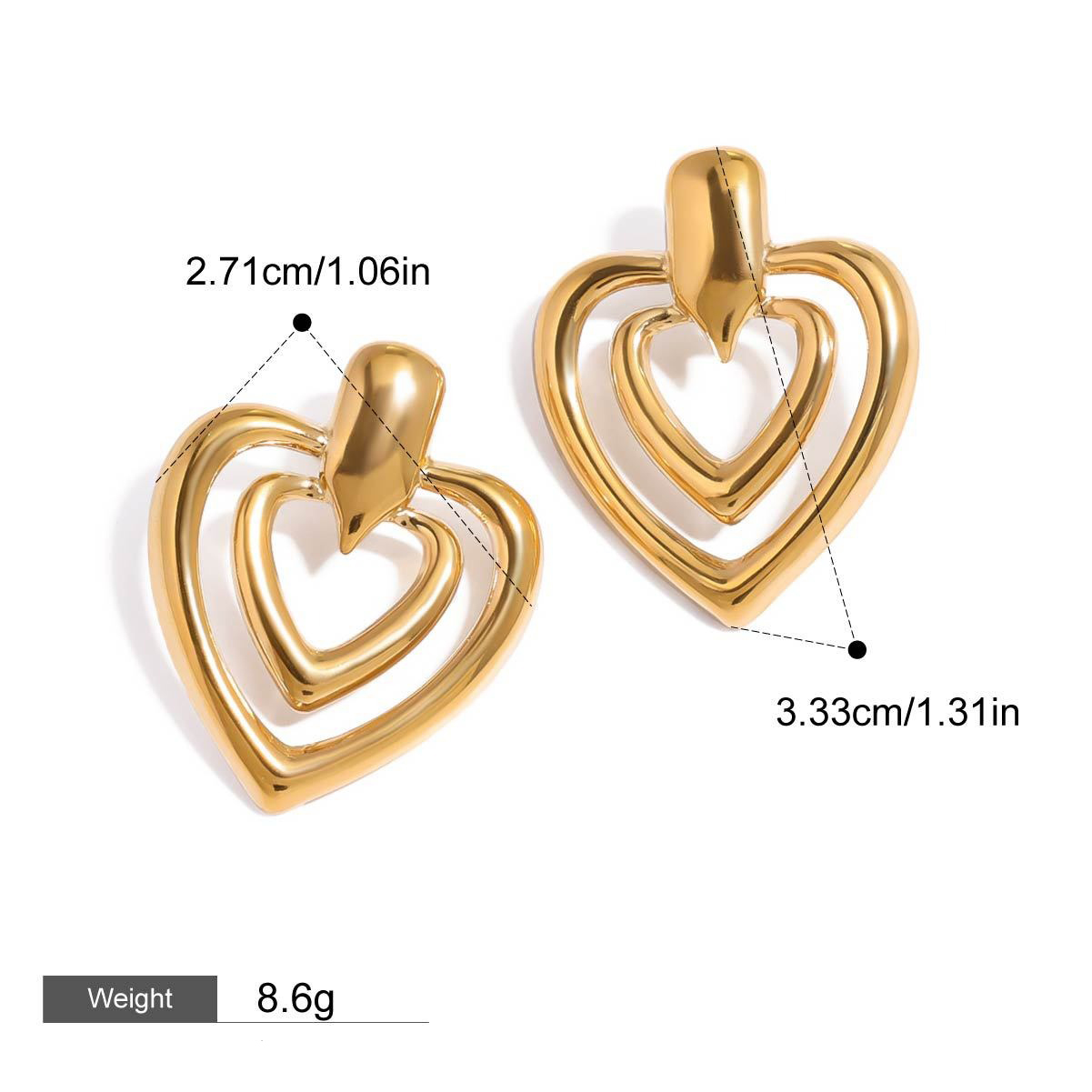 Schlichte und elegante Ohrringe aus 18-karätigem Gold in Herzform mit doppellagigem Design und hohler Optik – Bild 5