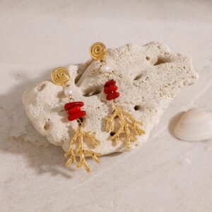 Trendiges Ohrring- und Halskettenset aus 18-karätigem Gold in Korallenform