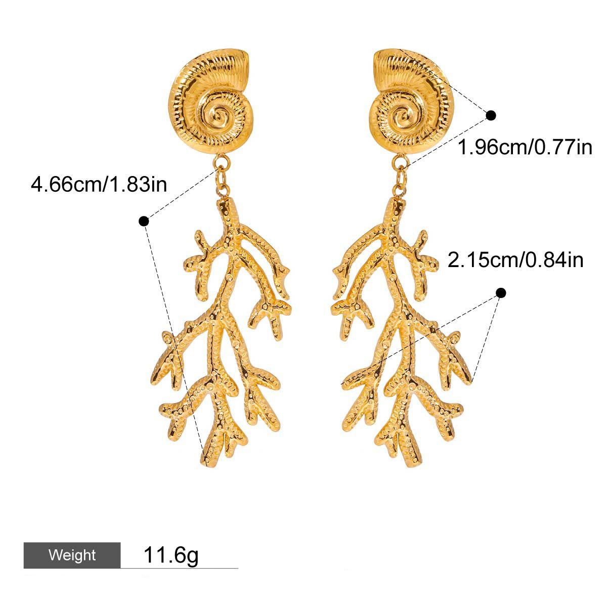 Einzigartige und edle Ohrringe aus 18-karätigem Gold mit Muschelmuster und Korallenmotiv – Bild 7