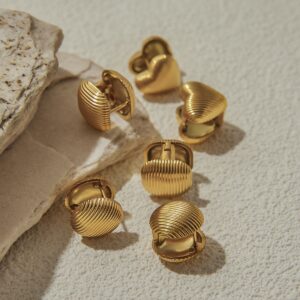 Exquisite und schlichte Ohrringe aus 18-karätigem Gold in Bogenform mit vertikalen Streifen