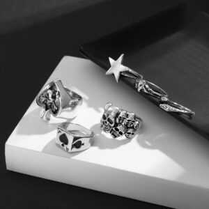 Modischer Ring mit Totenkopf-/Schlangen-/Pik-Ass-/Fünfeck-Motiv