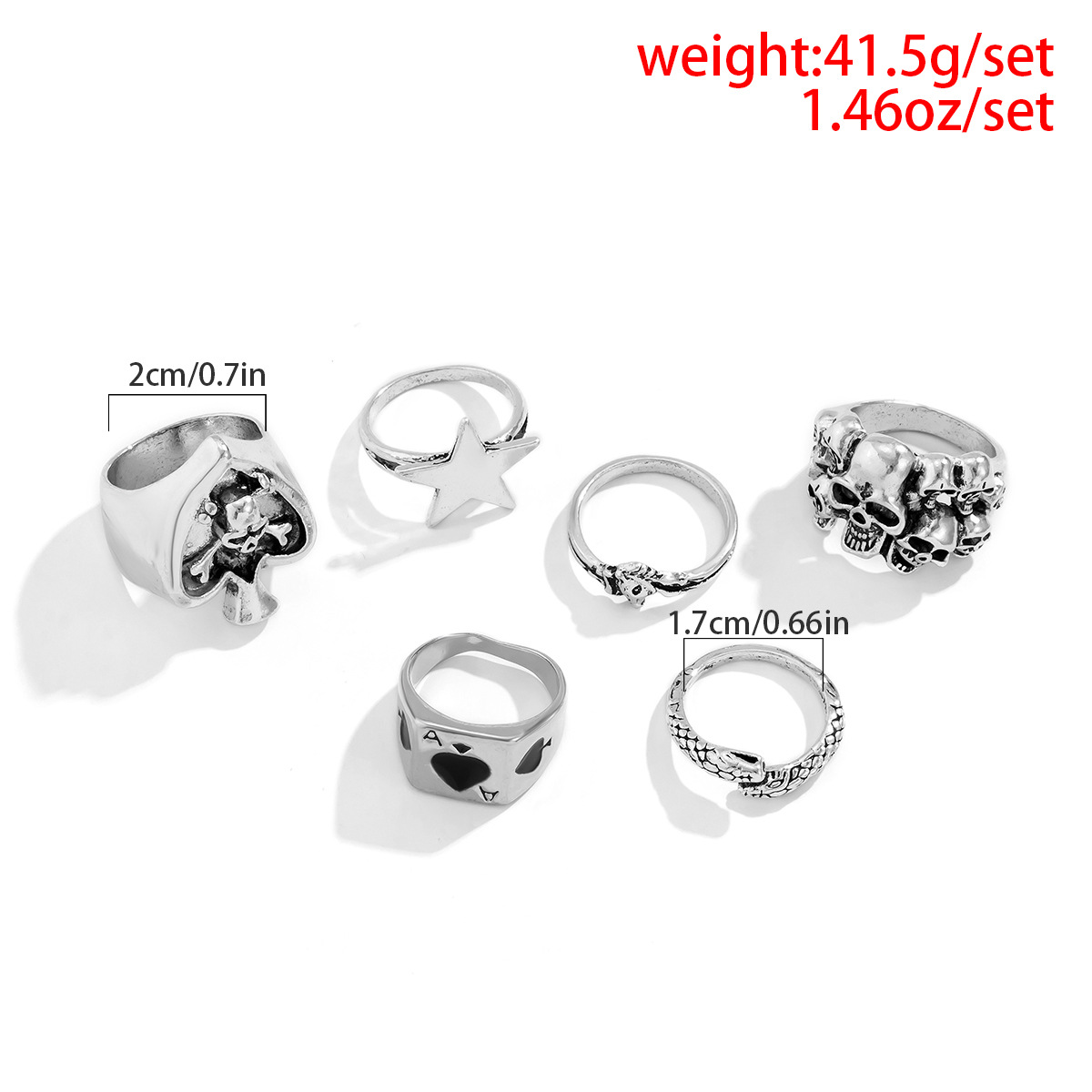 Modischer Ring mit Totenkopf-/Schlangen-/Pik-Ass-/Fünfeck-Motiv – Bild 4