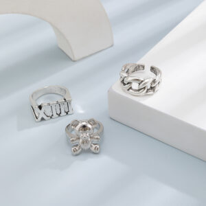 Modischer, schlichter Vintage-Ring mit römischen Ziffern / Bärenmotiv